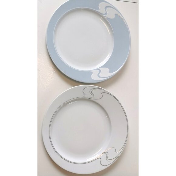 Two Vtg Rosenthal Asimmetria Plates Tapio Wirkkala MCM Blue & White Studio Line - Picture 7 of 9